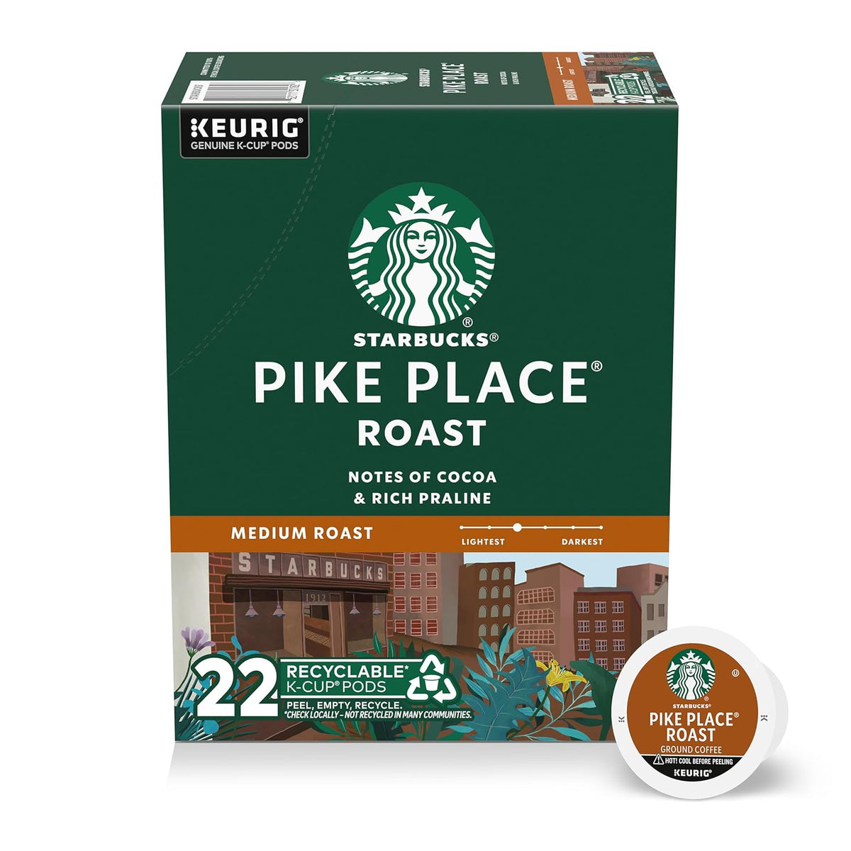 Starbucks K-Cup Coffee Pods, Pike Place Roast, 22 Count