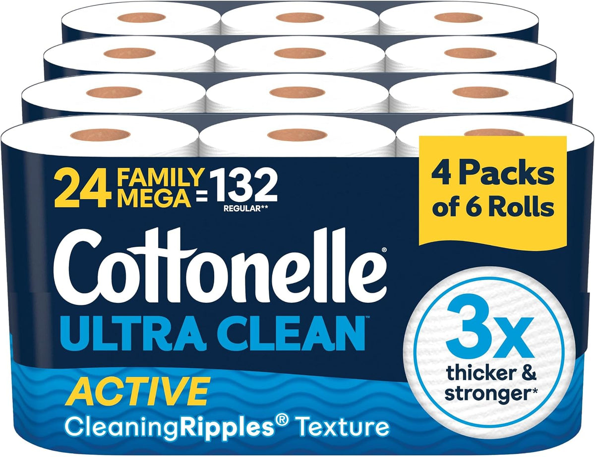 Cottonelle Ultra Clean Toilet Paper, 24 Family Mega Rolls=132 Regular Rolls