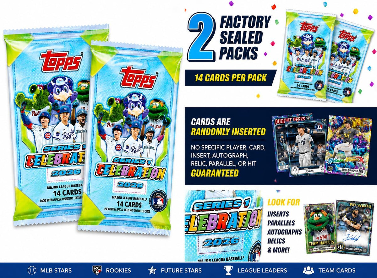 2026 Topps Series 1 Celebration Baseball Trading Card Value Bundle, 2 Factory Sealed Packs, 28 Cards Total, MLB Trading Cards for Collectors