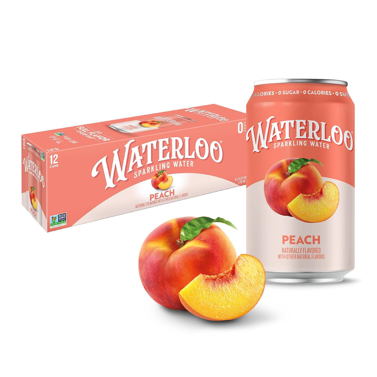 Waterloo Sparkling Water, Peach, 12 Fl Oz Cans (Pack of 12)