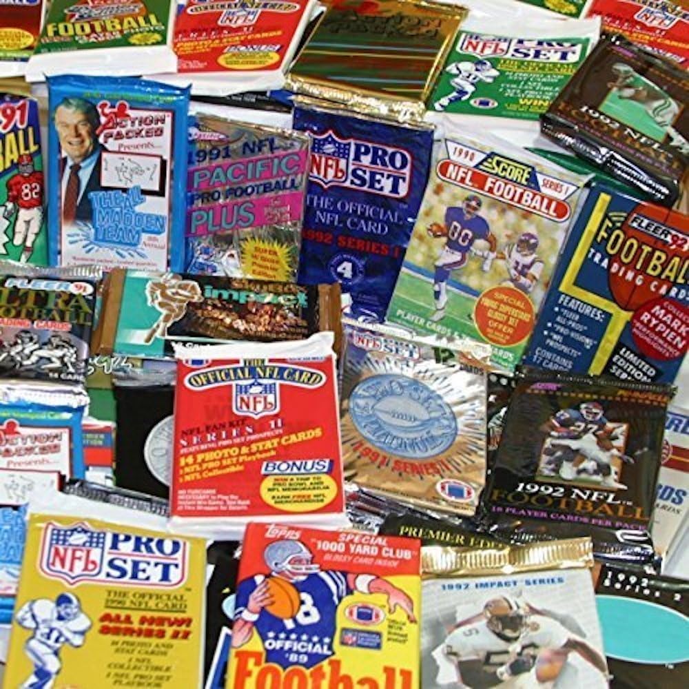 100 Vintage Football Cards in Old Sealed Wax Packs - Perfect for New Collectors