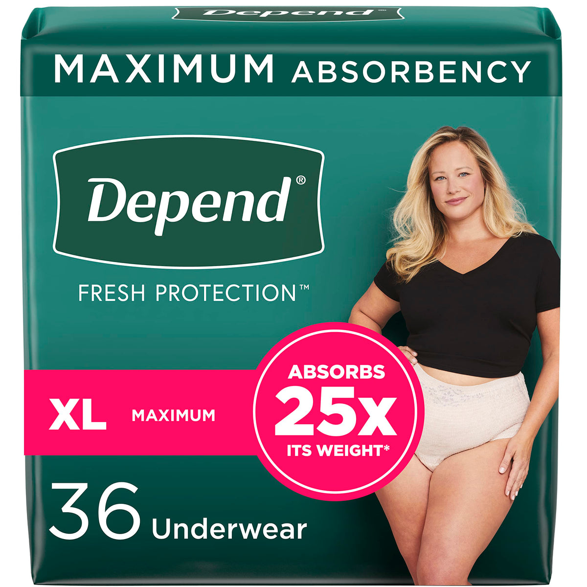 Depend Fresh Protection Adult Diapers for Women, Medium, 76 Count