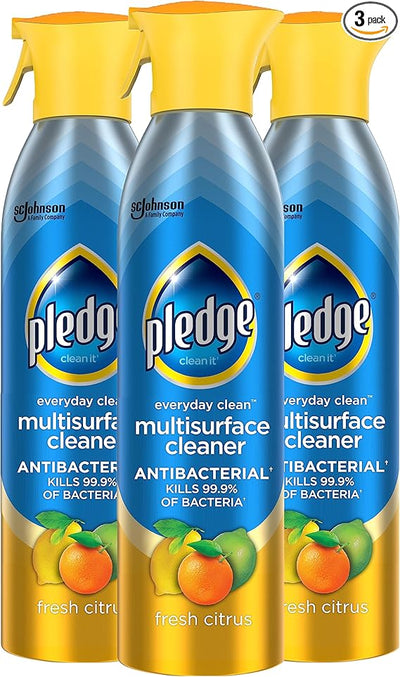 Pledge Antibacterial Multisurface Cleaner Spray, Fresh Citrus - Household Antibacterial Spray, 9.7 oz (Pack of 3)