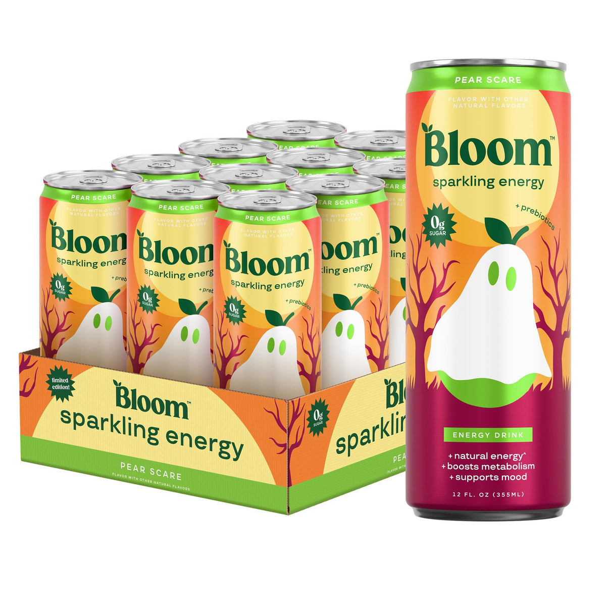 Bloom Nutrition Zero Sugar Energy Drink, Apple Crisp, 12oz 12pk