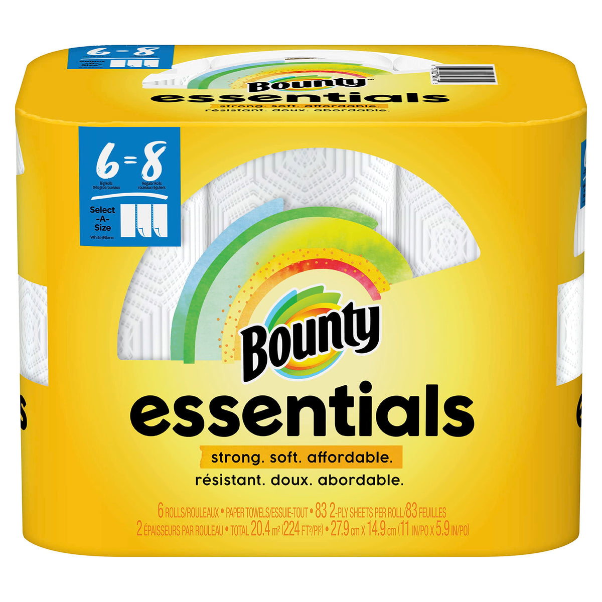 Bounty Essentials Select-A-Size Paper Towels, 6 Double Rolls, White, 108 Sheets Per Roll