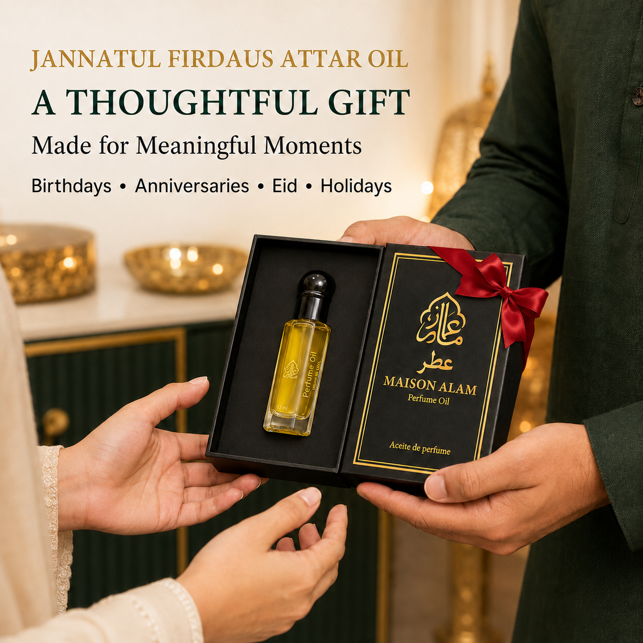 Maison Alam Jannatul Firdaus Attar Oil, Arabic Perfume Oil for Men & Women | Alcohol Free, Long Lasting 12ml Roll On Perfume Oil with Fresh Green Floral, Jasmine, Rose & Woody Notes, Eau De Perfume Oil