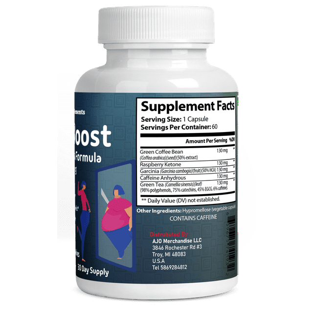 BurnBoost Weight Loss Pills - Appetite Suppressant, Fat Burner for Men & Women with Green Tea, Garcinia, Green Coffee Bean, 60ct.