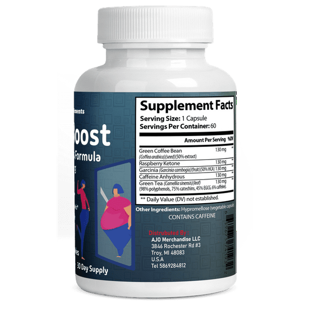 BurnBoost Weight Loss Pills - Appetite Suppressant, Fat Burner for Men & Women with Green Tea, Garcinia, Green Coffee Bean, 60ct.