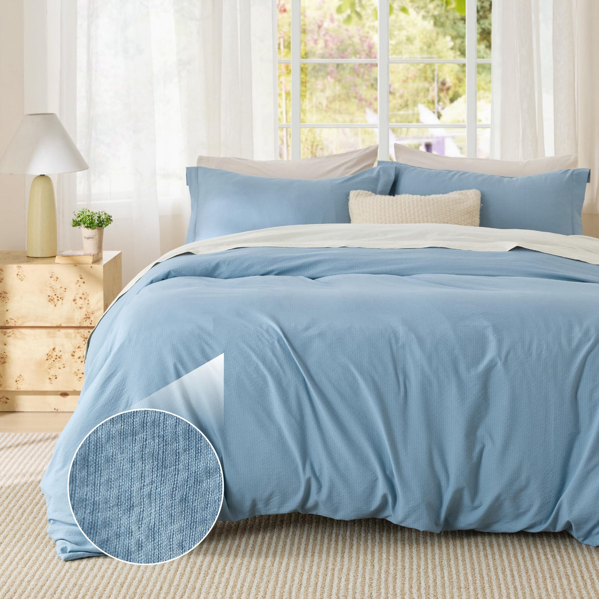 Bedsure Prewashed Duvet Cover King, Cotton-Like Soft Bedding Set, Beige