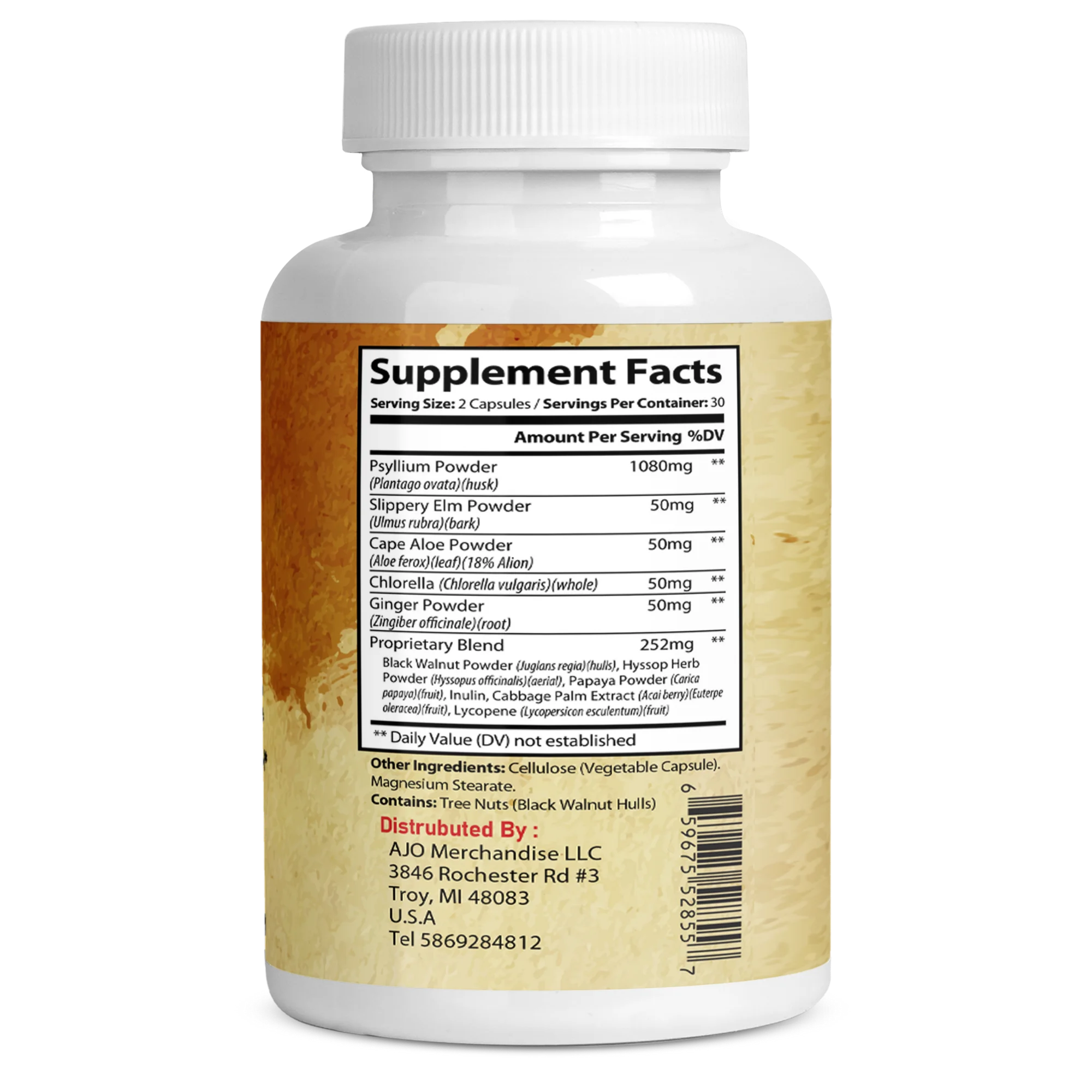 100% Psyllium Husk Fiber Capsules – Natural Digestive Support, 60 Capsules for Regularity, Healthy Gut, and Cholesterol Management.