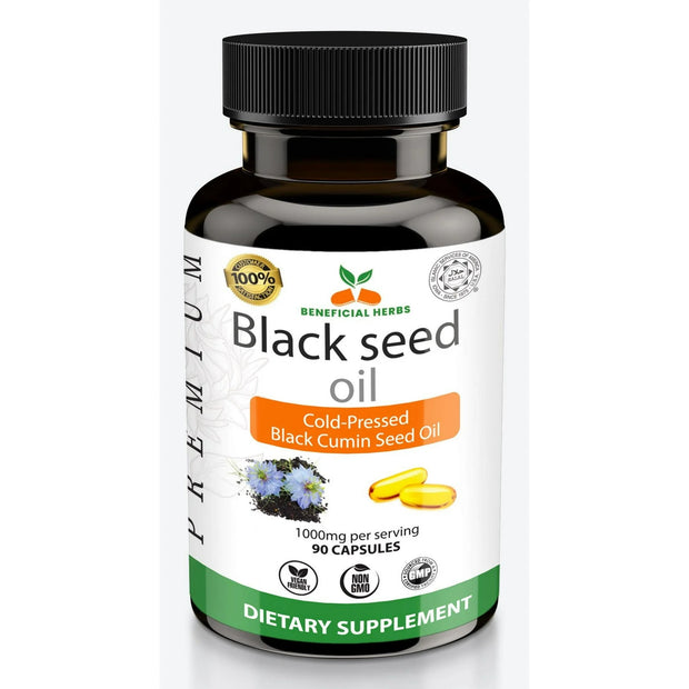 Black Cumin Seed Oil 1000mg - Cold Pressed Capsules with Omega-3 for Joint Health, Immunity, Hair Growth & Antioxidant Support, 90ct