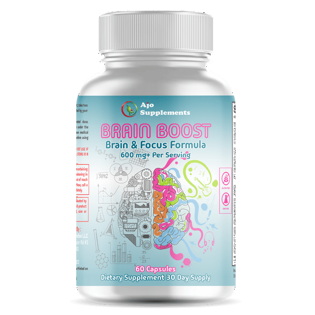 BrainBoost Brain Support Supplement - Enhance Focus, Memory & Mental Clarity with Natural Ingredients & Essential Vitamins, 60 ct.