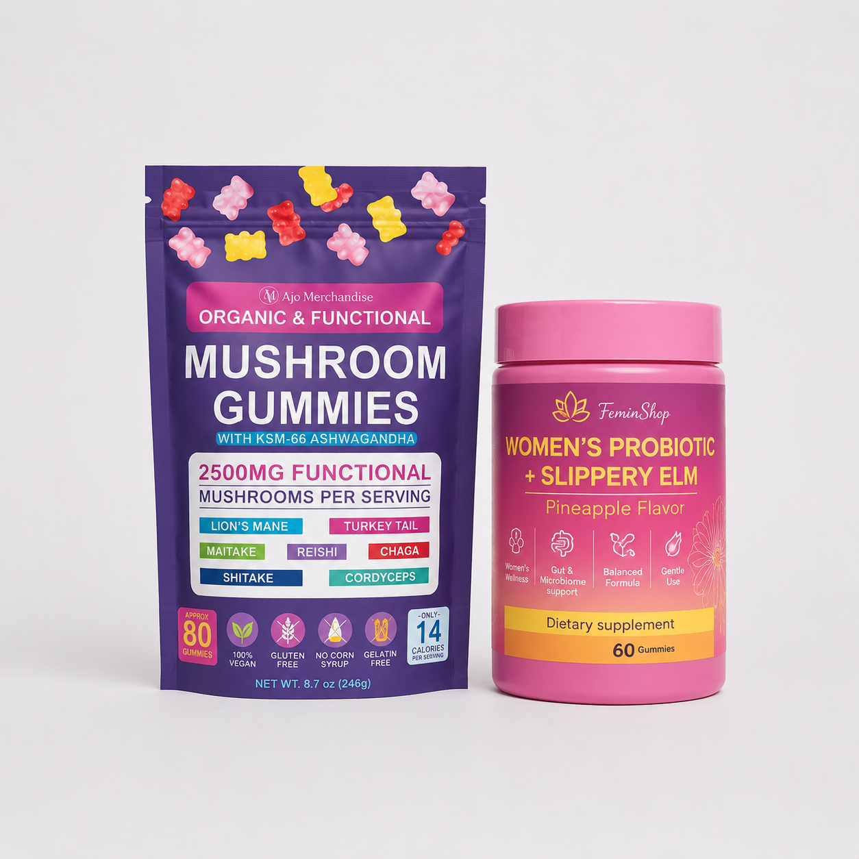 Lion's Mane Mushroom Gummies for Focus & Energy with KSM-66 Ashwagandha | 8-in-1 Mushroom Blend, 80 Count, with Reishi, Cordyceps, Turkey Tail, Chaga, Maitake & Shiitake, Low Carb Mixed Fruit Flavor