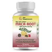 Maca Root Capsules 1505mg - Black, Red, Yellow Maca Blend for Energy & Mood Enhancement, 60ct for Natural Boost and Emotional Well-being.