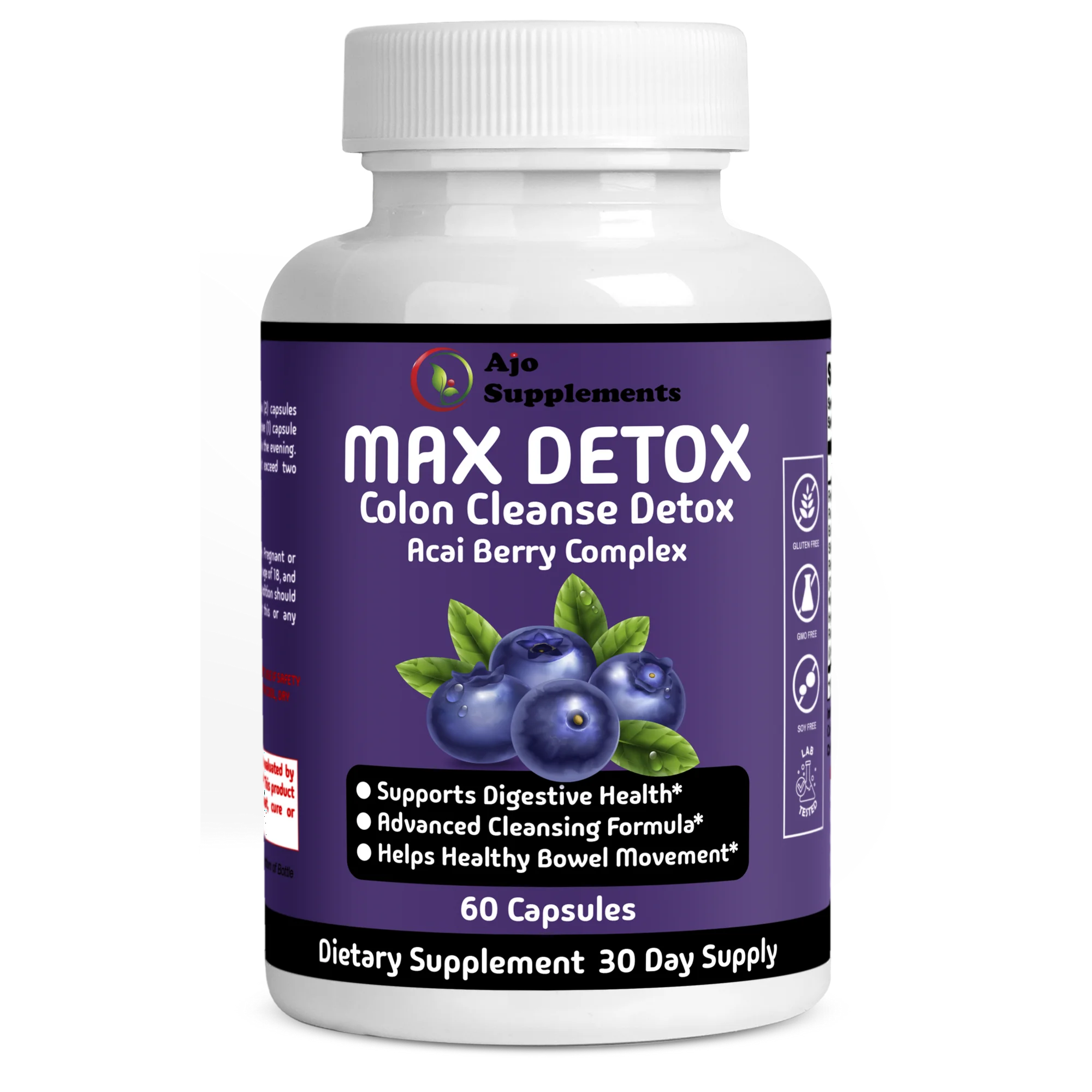 Max Detox Cleanse - Acai Berry Complex for Whole Body Detox, Weight Loss, Boost Energy, Improve Digestion, 60 Capsules.