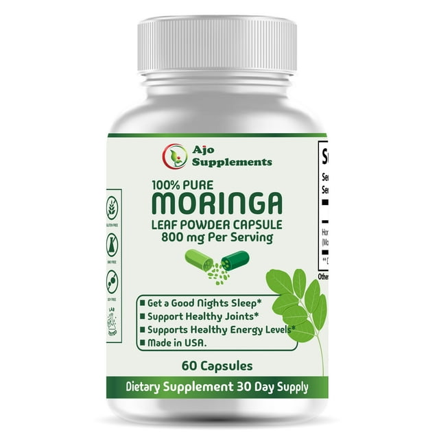 Moringa Oleifera 800mg - 100% Pure Leaf Powder for Energy, Metabolism & Immune Support - Natural Superfood Supplement, 60ct