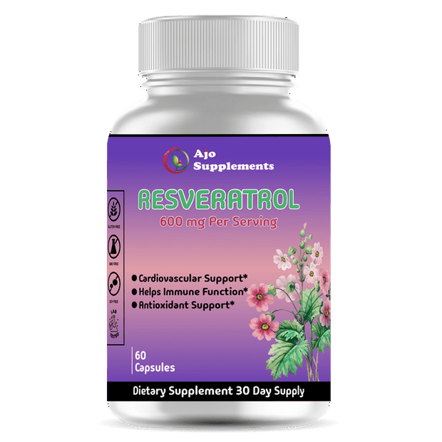 Resveratrol 600mg Supplement - Supports Anti-Aging, Heart, Joint & Brain Health, Antioxidant, Immune System Support, 60ct