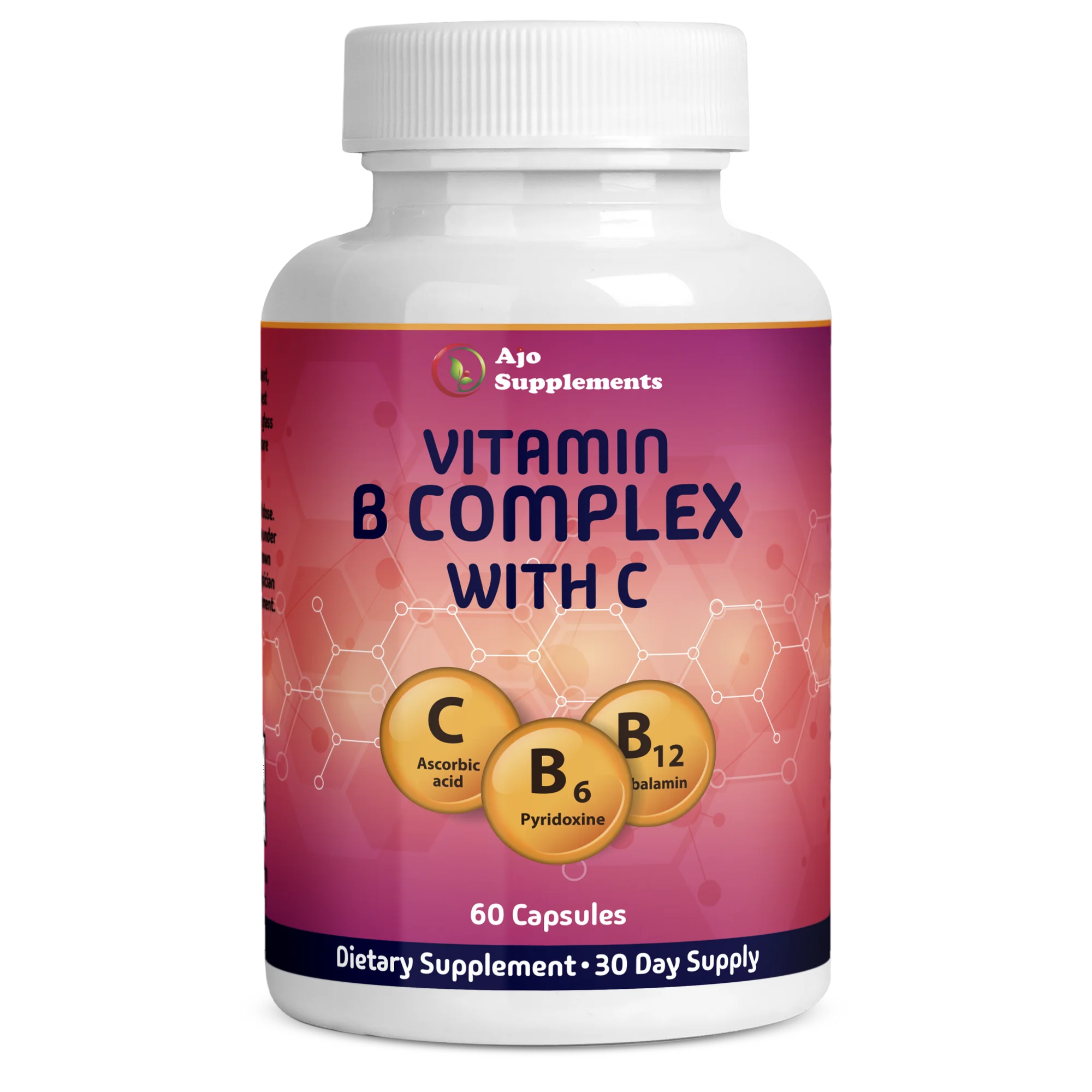 Vitamin B Complex with Vitamin C - Boost Energy, Support Nervous System & Immune Health, 60 Capsules for Overall Wellness and Vitality.