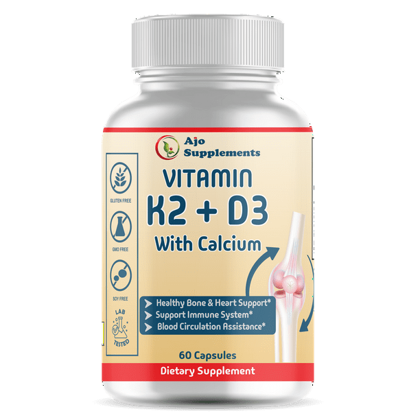 Vitamin K2+D3 5000 IU - Bone & Heart Health with Calcium, 60ct - 2-in-1 Vitamin D & K Complex for Strong Bones, Heart Support, and Overall Wellness