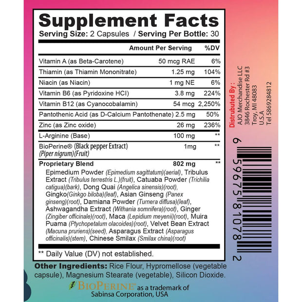 Female Enhancement Pills - Libido Booster, Mood Elevation & Energy Boost with Ginseng, Ashwagandha, Maca Root, & Gingko, 60ct