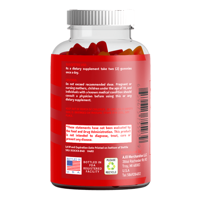 Apple Cider Vinegar Gummies with Vitamin B12 – Non-GMO, Gluten-Free, Delicious ACV Gummies for Energy Boost & Health Benefits, 60ct.