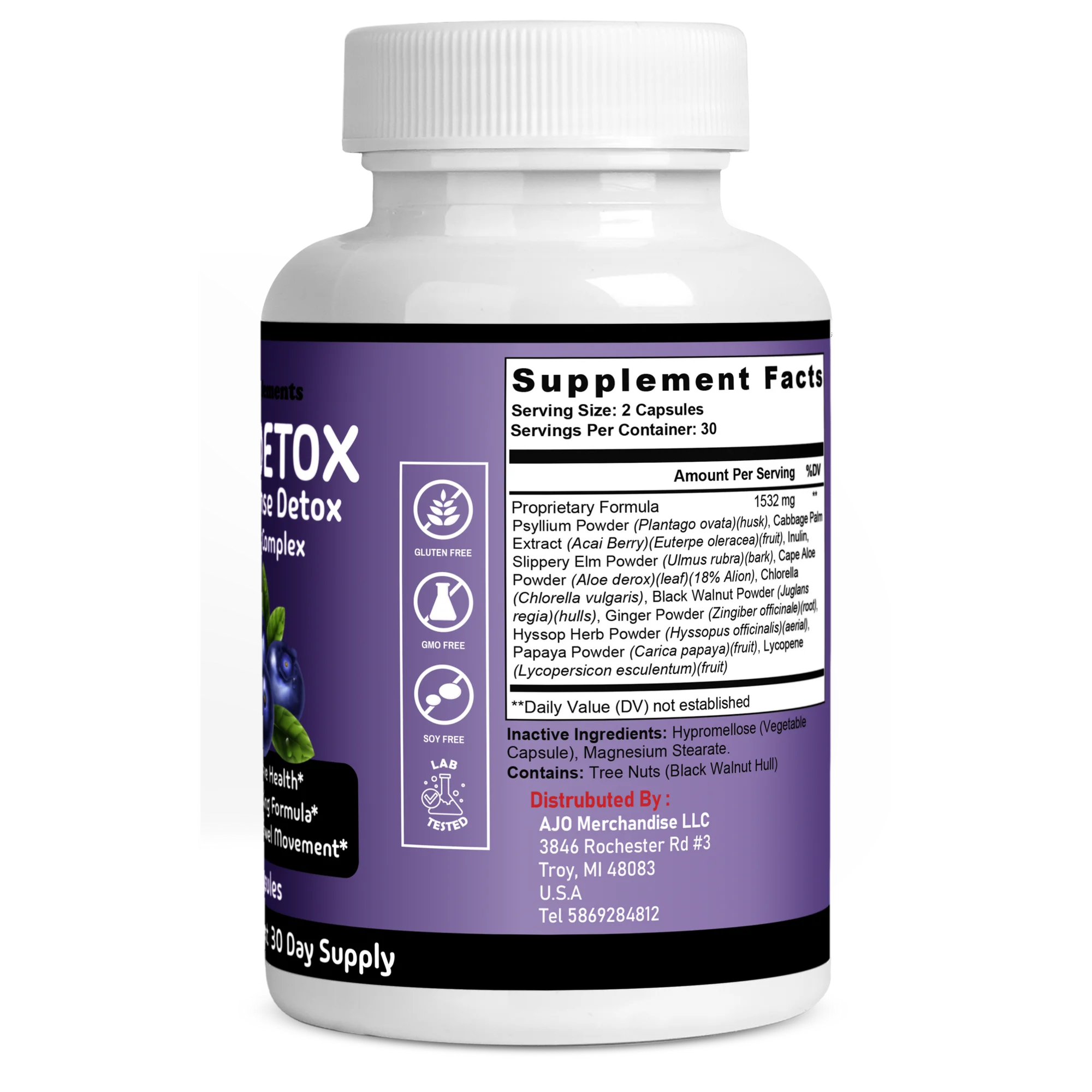 Max Detox Cleanse - Acai Berry Complex for Whole Body Detox, Weight Loss, Boost Energy, Improve Digestion, 60 Capsules.
